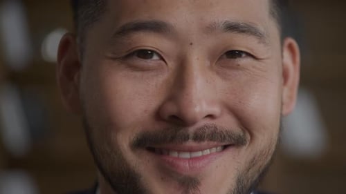 Korean Man Smile Extreme Close Up