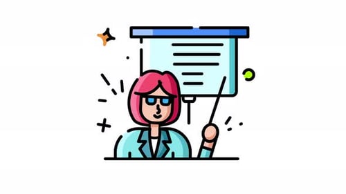 Animated Teacher Presentation with Flat Design Screen