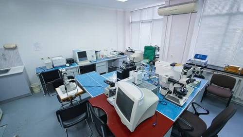 Medical laboratory for analysis in modern hospital. Well-equipped room for tests and researches.