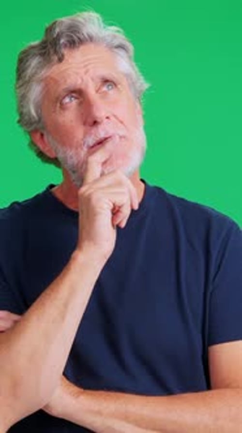 Pondering Senior Man Thinking on a Green Screen Background