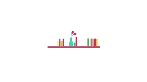 Flat Design Bookshelf Animation with Learning Elements