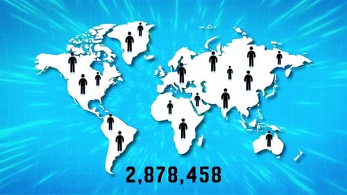 World Map Population Growth with People Icons Counter
