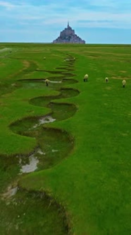 Aerial View of Mont Saint MichelIconic Island and Monastery Normandy France