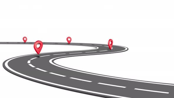Road Infographic Animated Path With Checkpoints on White, Vehicles ...
