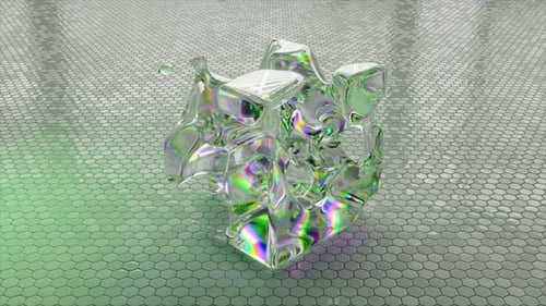Liquid Crystal Square Changes Shape Disappears and Reappears on a Light Abstract Background Tiles in