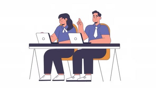 2D-Charakter, der am Schreibtisch arbeitet, Animation 4K auf Alpha