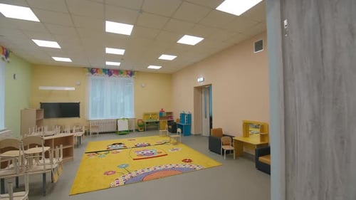 Empty Colorful Classroom Interior Ready for Learning