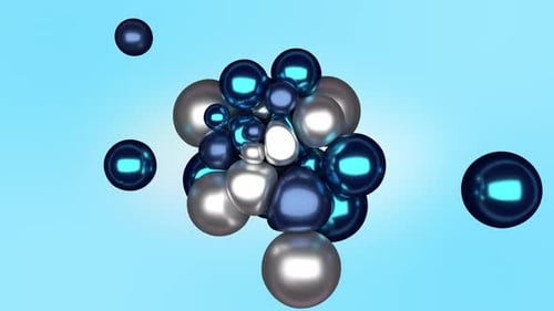 Blaue und silberne weiche Kugeln kollidieren auf Blau