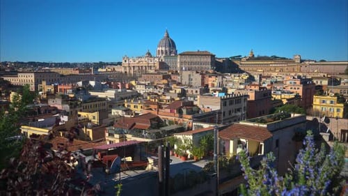 Vatican city from the distance with Saint Peter's Basilica at sunset in Rome, Italy