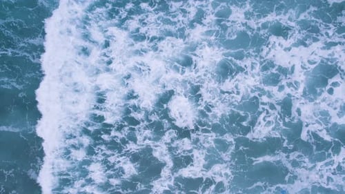 Waves with White Foam Topdown Aerial View