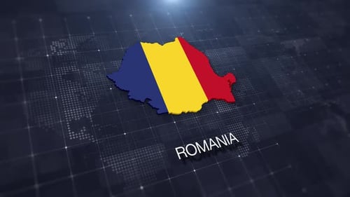 Futuristic Digital Map Reveal of Romania and Flag