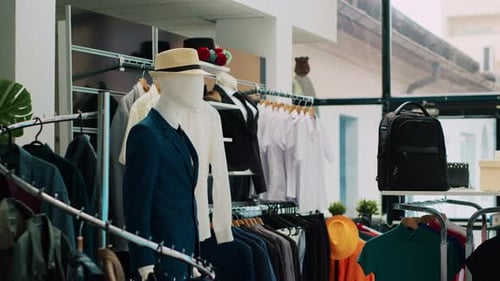 Interior of Fashionable Boutique with New Collection on Hangers