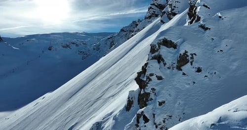 Majestic Snow Covered Mountains Aerial View