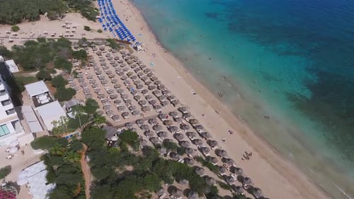 Aerial View of Ayia Napa Beach with Sunbeds and Turquoise Water