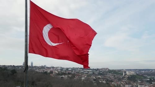 Turkish Flag Waving Proudly Above Istanbul Cityscape