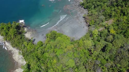 Breathtaking view of the lush tropical forest, crystal clear water, and pristine white sand beach