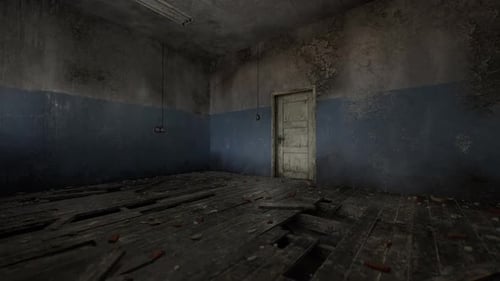 Abandoned Room with Peeling Paint and a Worn Wooden Floor in Quiet Setting