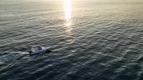 Sports Boat Sails and Makes Beautiful Turns Aerial View 4 K