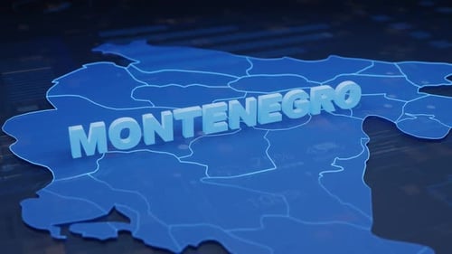 3D Montenegro Map Text Reveal with Digital Data Overlay