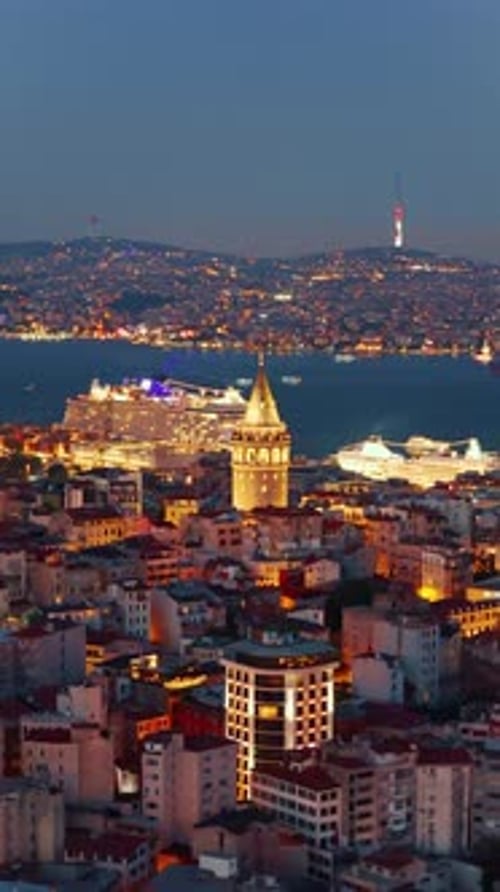 Galata Tower and Istanbul's urban skyline at night