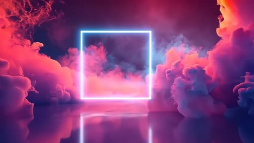 Neon square framed by vibrant smoke