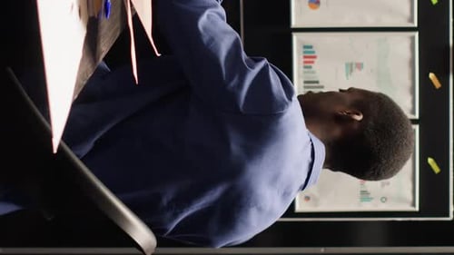 Vertical Video African American Detective Leaves Office