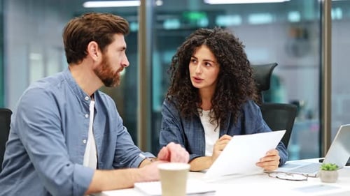 Business Meeting Colleagues Collaborate and Discuss a Project in a Modern Office
