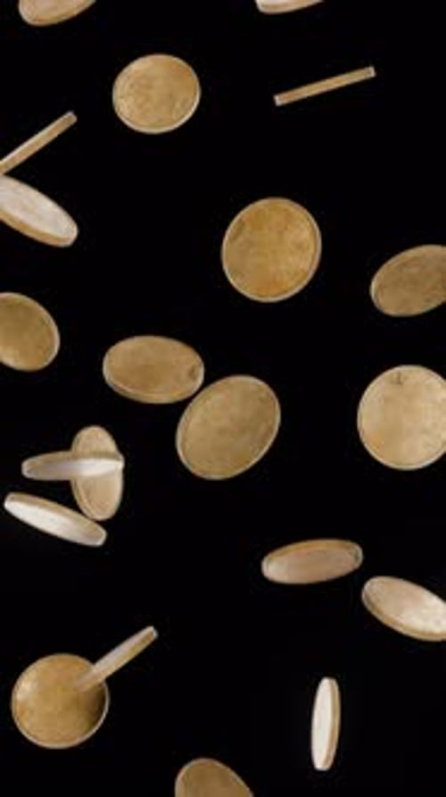 Empty coins fall seamlessly downwards. Seamless animation of empty gold coins falling. A rain of gol