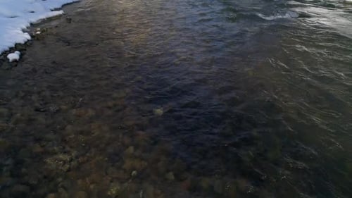 Flight Over the Flow of a Winter Mountain River