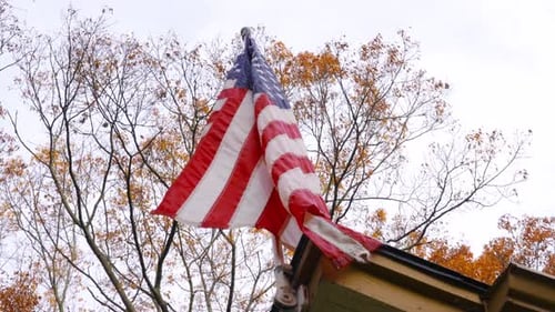 American Flag Waving in the Wind, Autumn