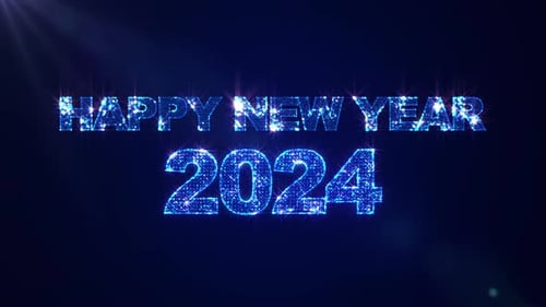 Happy New Year 2024 Sparkling Blue Glitter Text Animation