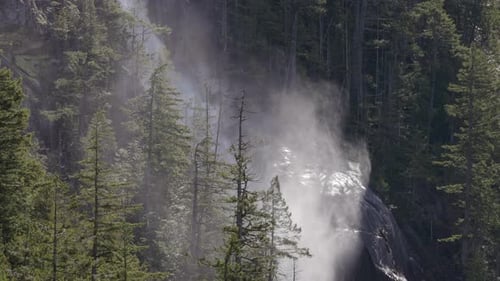 Waterfall Running Down the Mountain in Canadian Nature Landscape Aerial Cinematic Pan