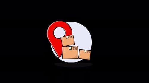 Animated Delivery Location Pin and Boxes Icon