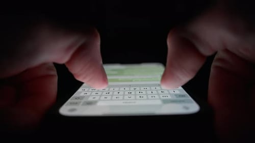 Phone close-up - people communicate using messenger, chat