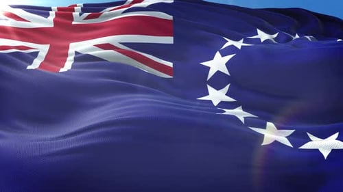 Cook Islands Flag Waving in Realistic Fabric Texture