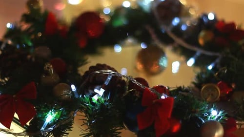 Festive Christmas Wreath with Lights and Ornaments