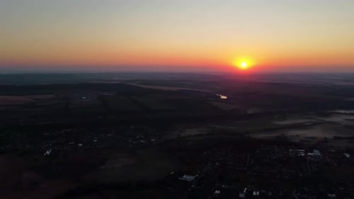 Sunrise Over Rural Landscape Aerial Drone View