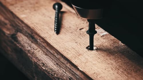 CloseUp of Screw is Unscrewed From a Wood Board with a Screwdriver