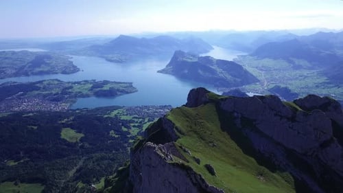Cinematic Aerial View of Mountain Peak Landscape Scenery