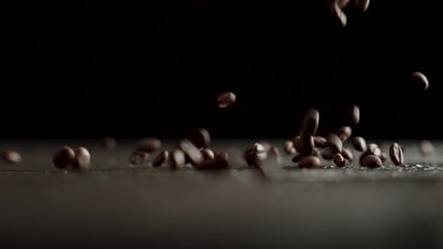 Coffee Beans Falling in Slow Motion