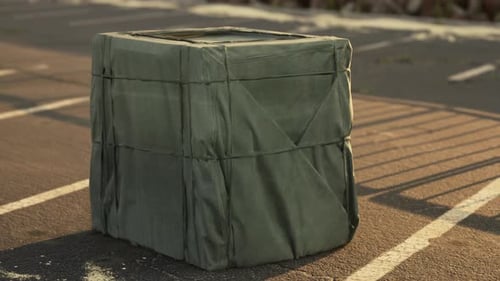 Realistic Tarp Covered Cargo Box Camera Pan