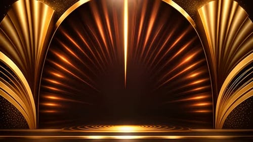 Elegant Golden Stage Background with Radiant Light Rays