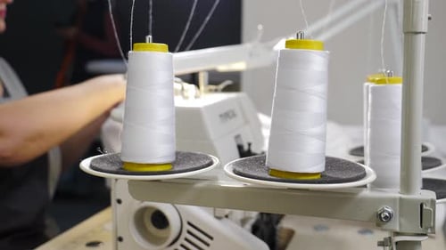 Spinning Clews with Thread on Rack at Textile Plant