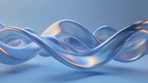Abstract 3D Glass Wave in Motion. Refractive Blue Crystal Fluid Animation. Flowing, fluid, twisted