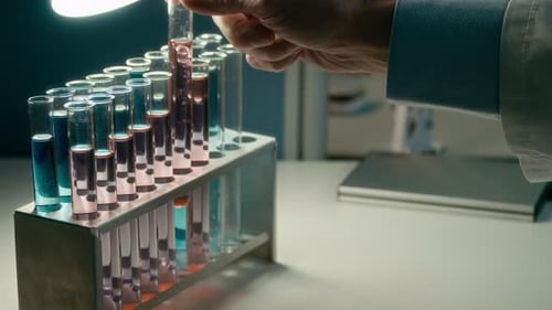 Scientist Picks up Colorful Liquid from Test Tube