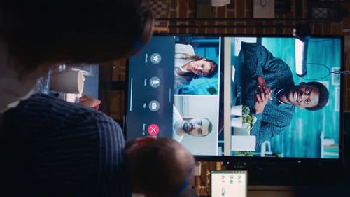 Colleagues in Office Having Video Conference