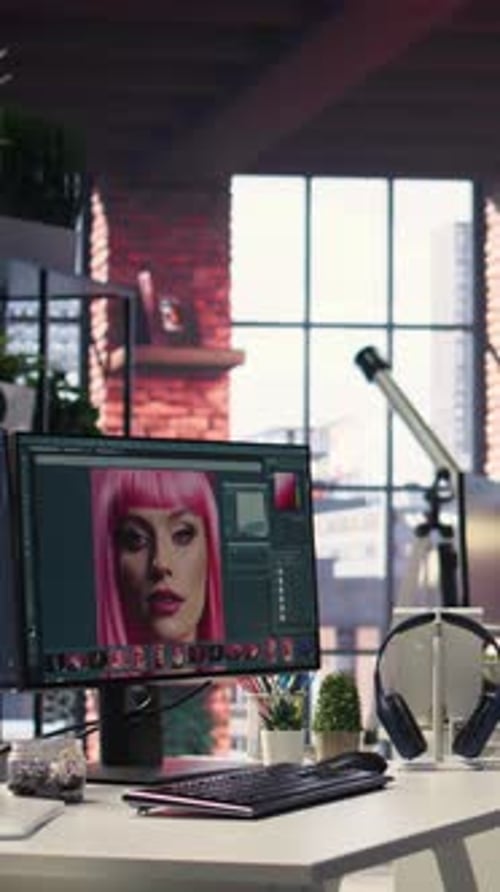 Computer Monitors Displaying Portrait in Home Office