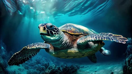 Majestic Sea Turtle Swimming Underwater