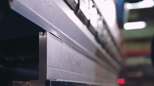 Worker Hands Bend Metal Sheet On A Modern Bending Industrial Machine At A Factory. Processing Of ...