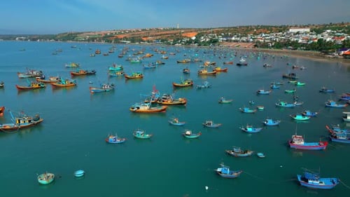 Several Hundreds of Azmatian Fishing Boats are at Anchor Preparing to Go Out to Sea in the Night